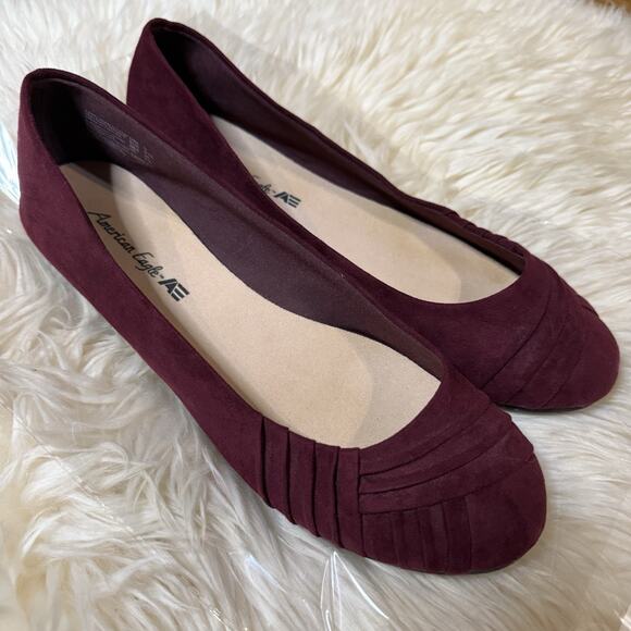 AE American Eagle Womens Shoes Port Red Wine Ballet Flats Size 9 Pleated Detail - Picture 7 of 12